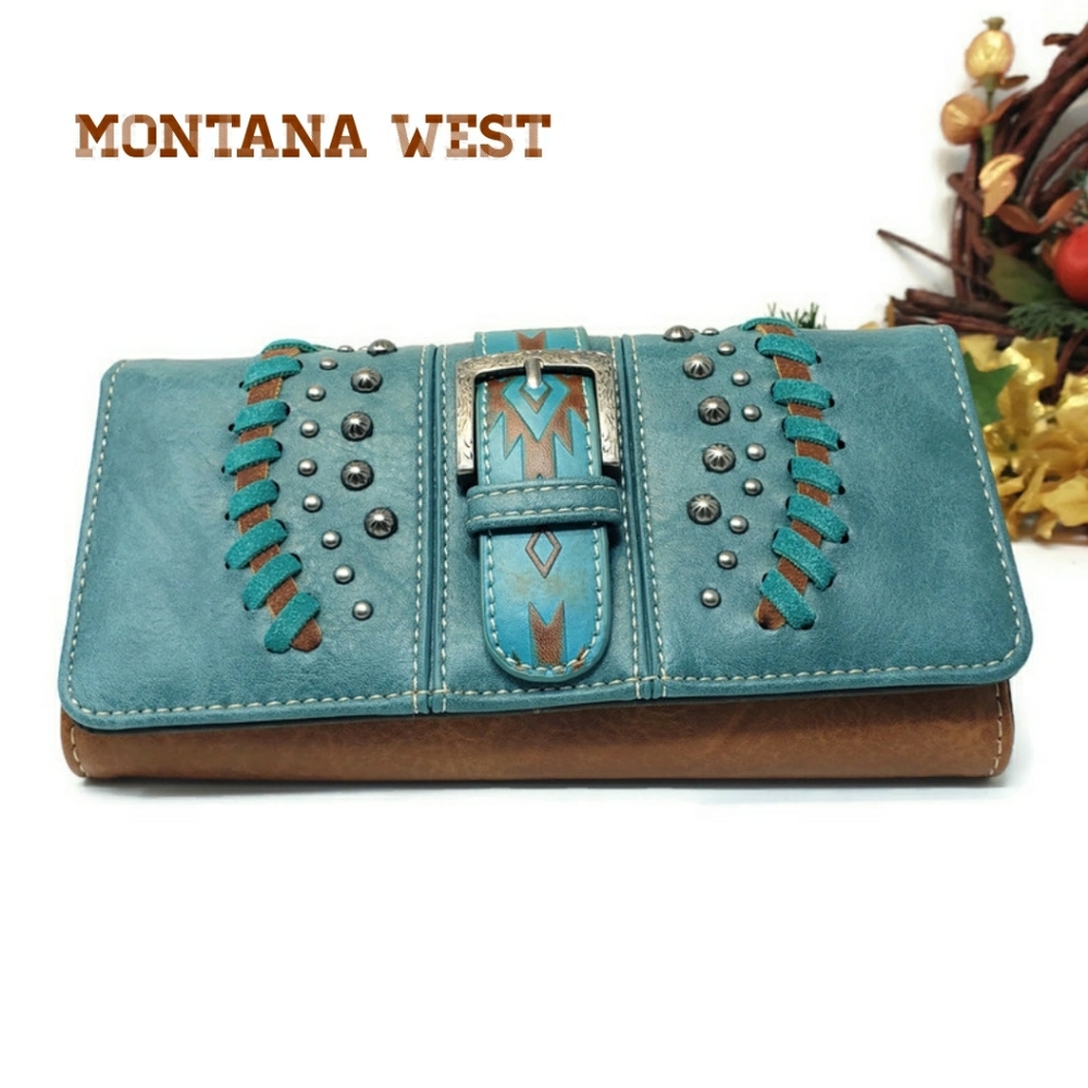 New!  Montana West Aztec Tooled Collection Wallet / Wristlet